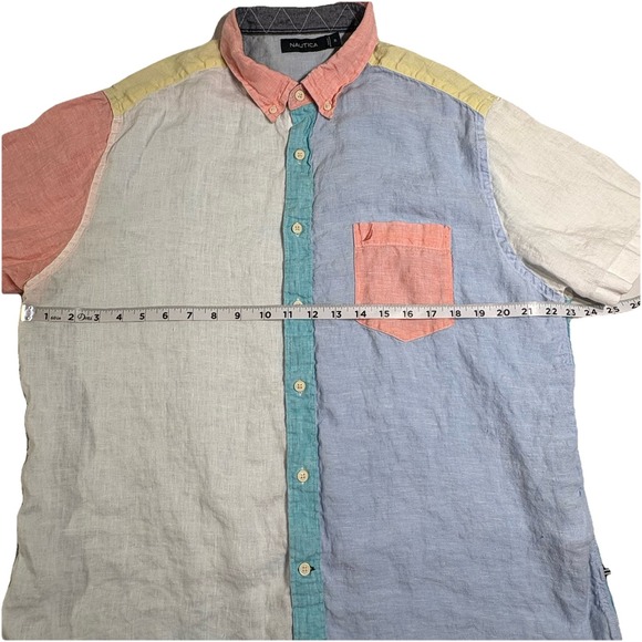Nautica 100% Linen Mens Size‎ XL Color Block Button Down Short Sleeve Multicolor - Picture 5 of 7